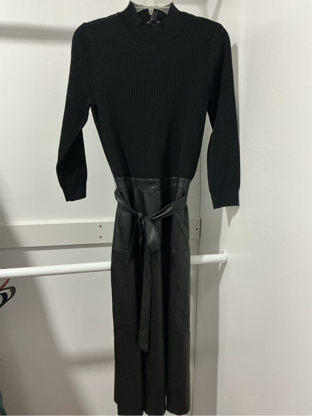 WHBM Ribbed Sweater & Faux-Leather Midi Dress